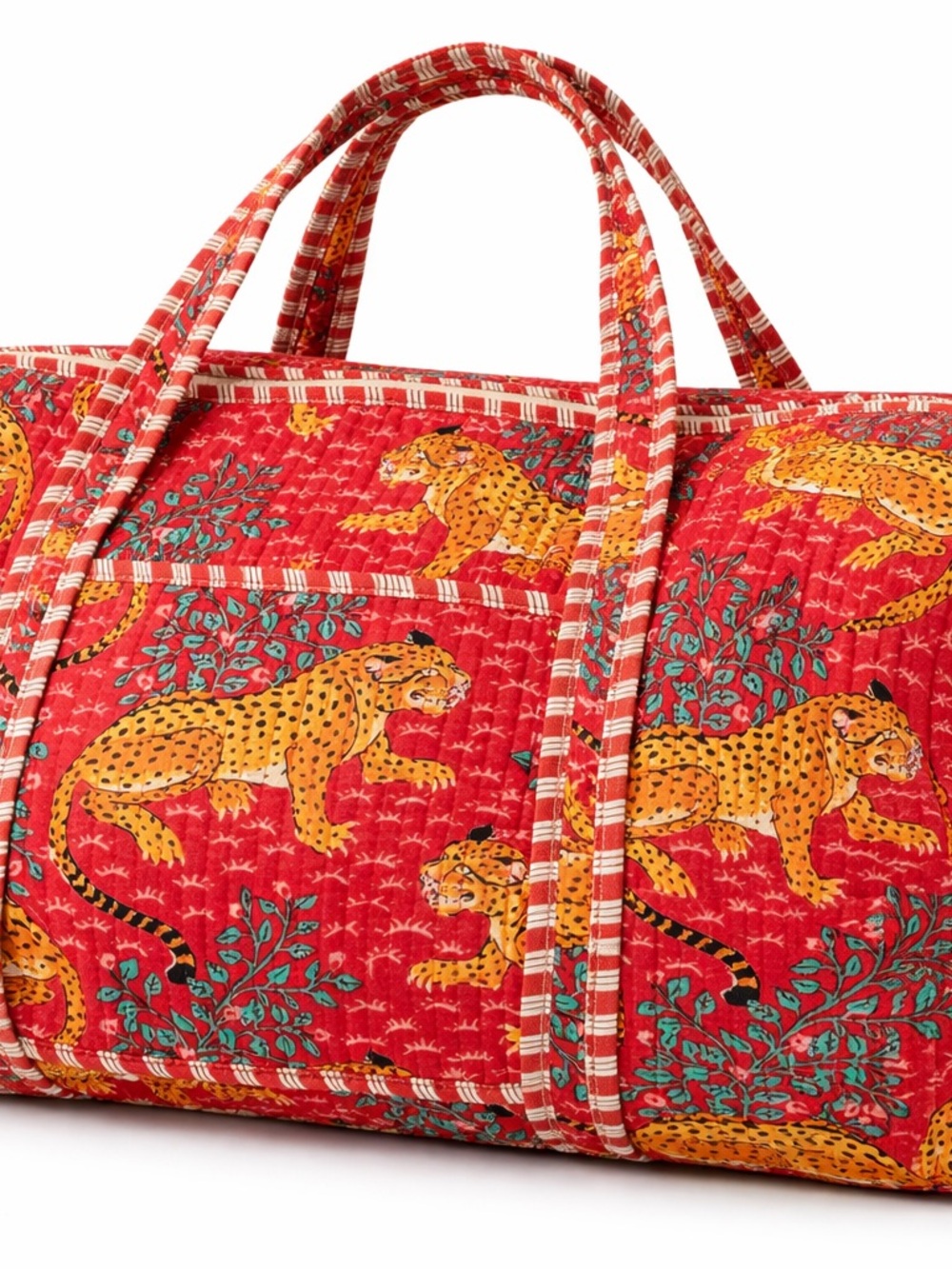 Quilted Cotton Duffle Bag Jungle Print Red Weekender Travel Bag